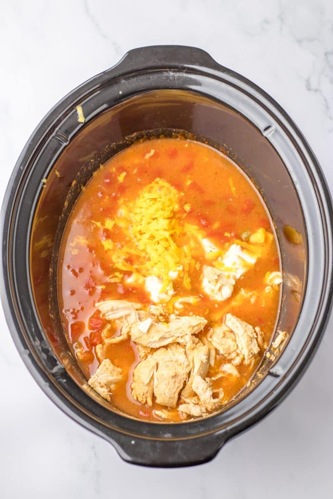 Slow Cooker Buffalo Chicken Chili ingredients in slow cooker