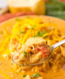 Slow Cooker Buffalo Chicken Chili in spoon