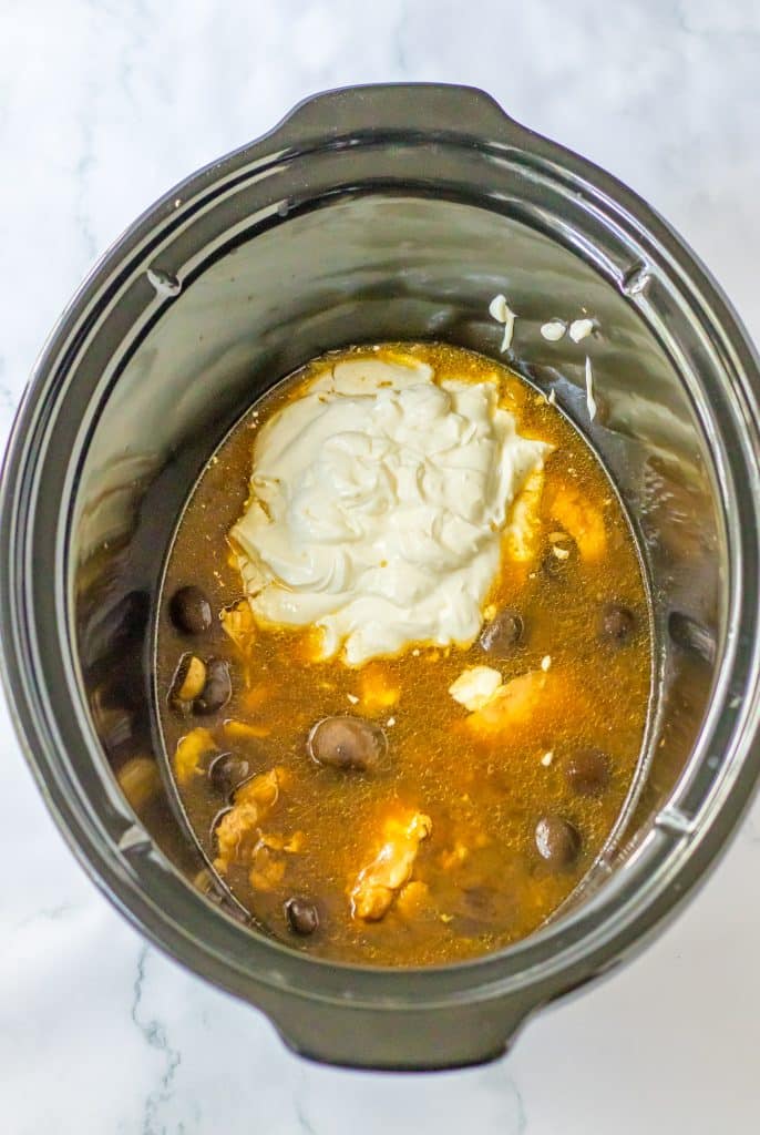 Slow Cooker Chicken Stroganoff ingredients in slow cooker