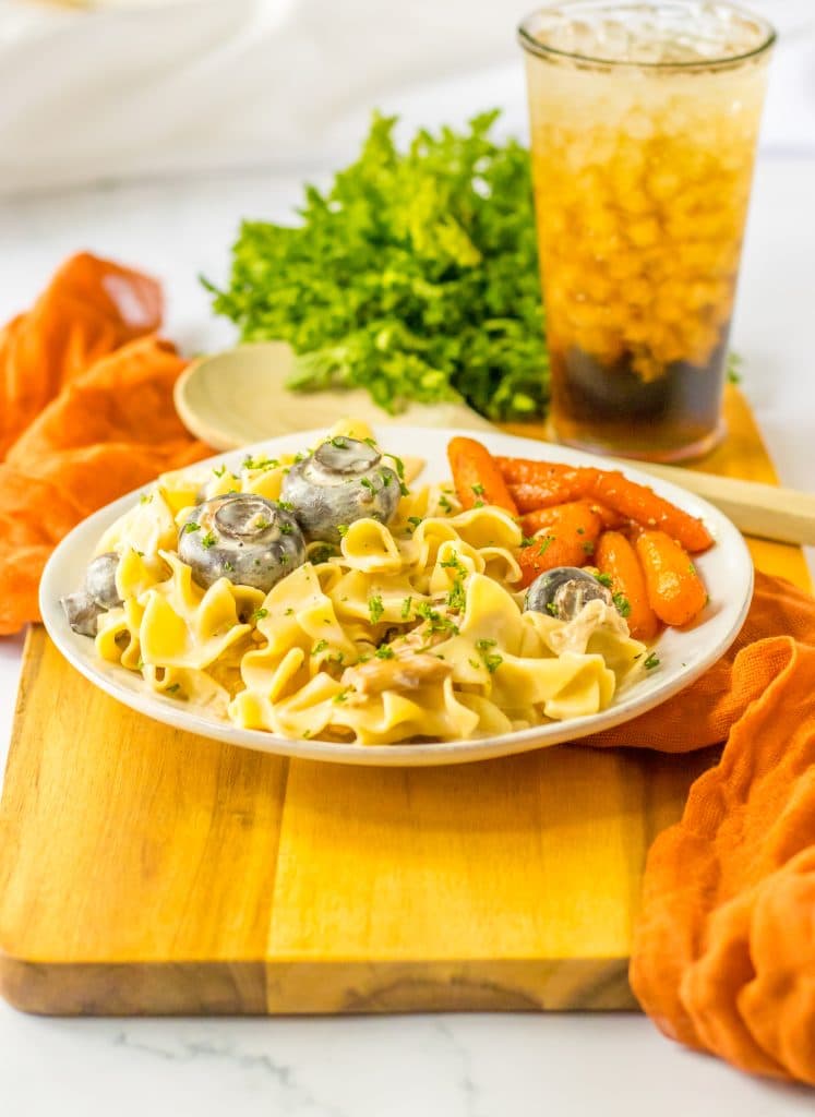 Slow Cooker Chicken Stroganoff plated