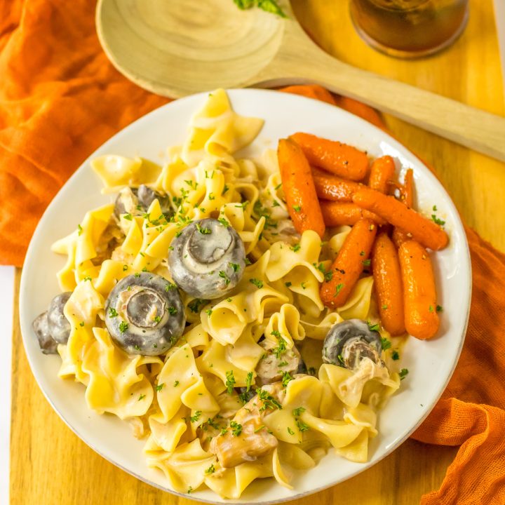 Slow Cooker Chicken Stroganoff plated