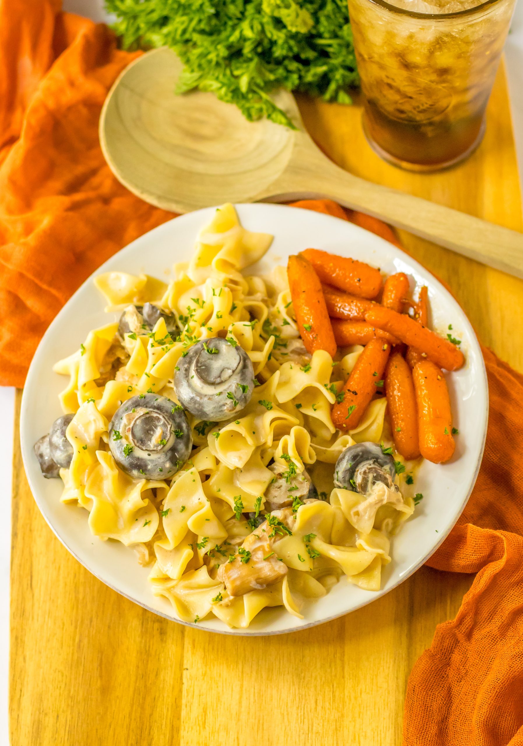 Slow Cooker Chicken Stroganoff plated