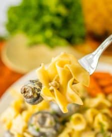 Slow Cooker Chicken Stroganoff on fork