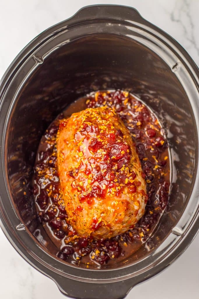Slow Cooker Cranberry Turkey Roast in slow cooker