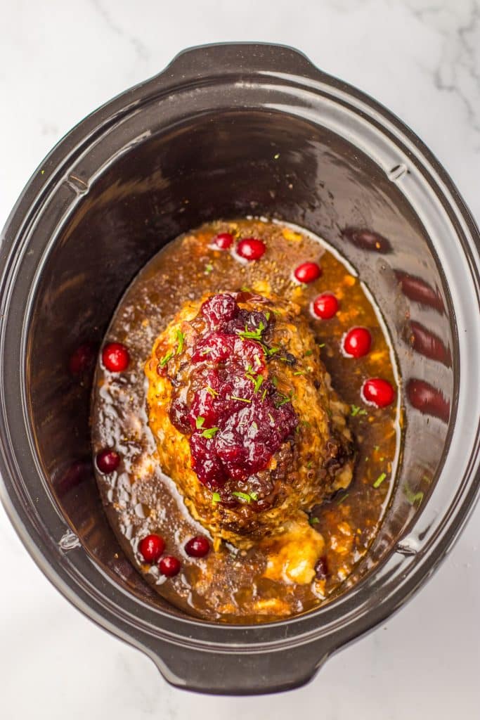 Slow Cooker Cranberry Turkey Roast in slow cooker