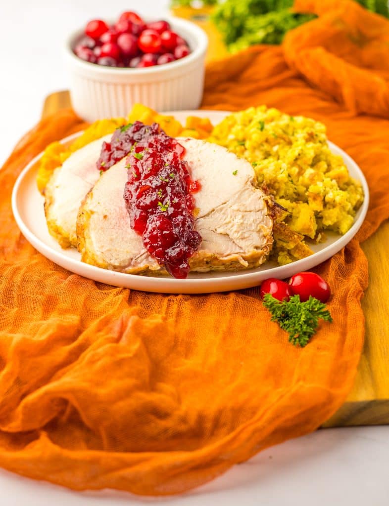 Slow Cooker Cranberry Turkey Roast plated