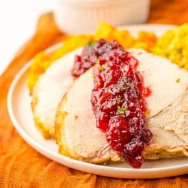 Slow Cooker Cranberry Turkey Roast plated