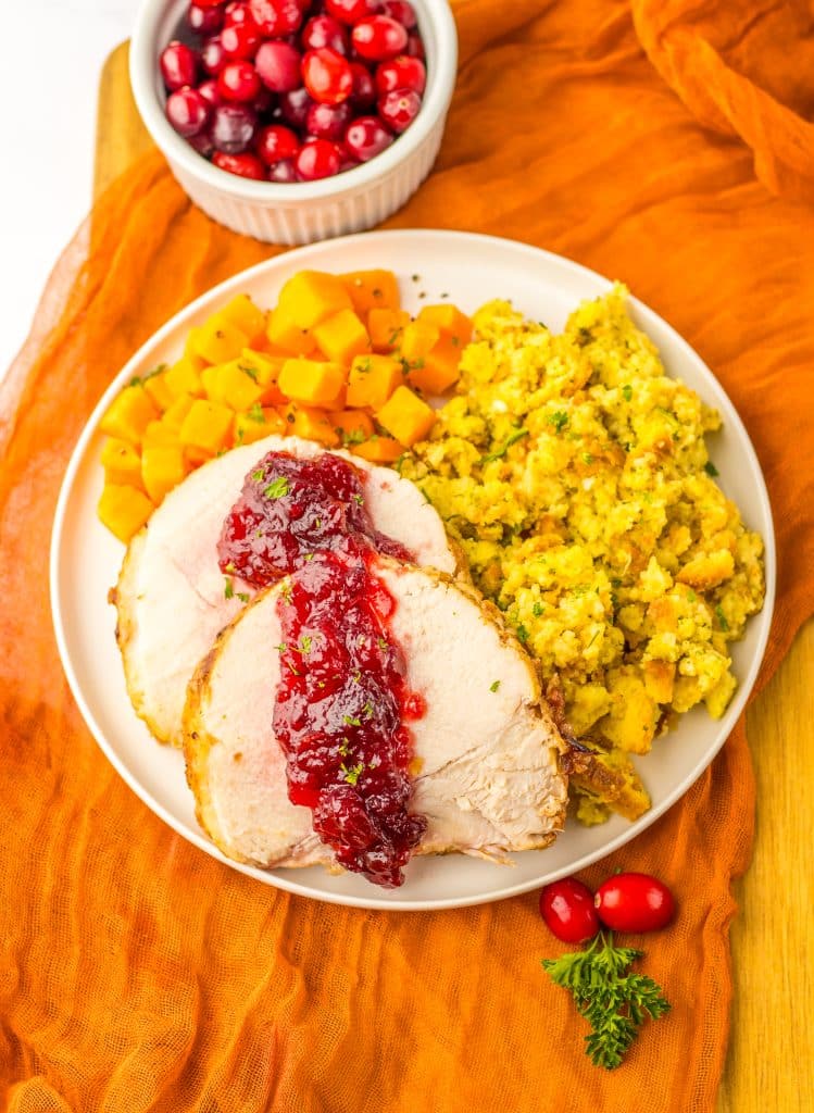 Slow Cooker Cranberry Turkey Roast plated
