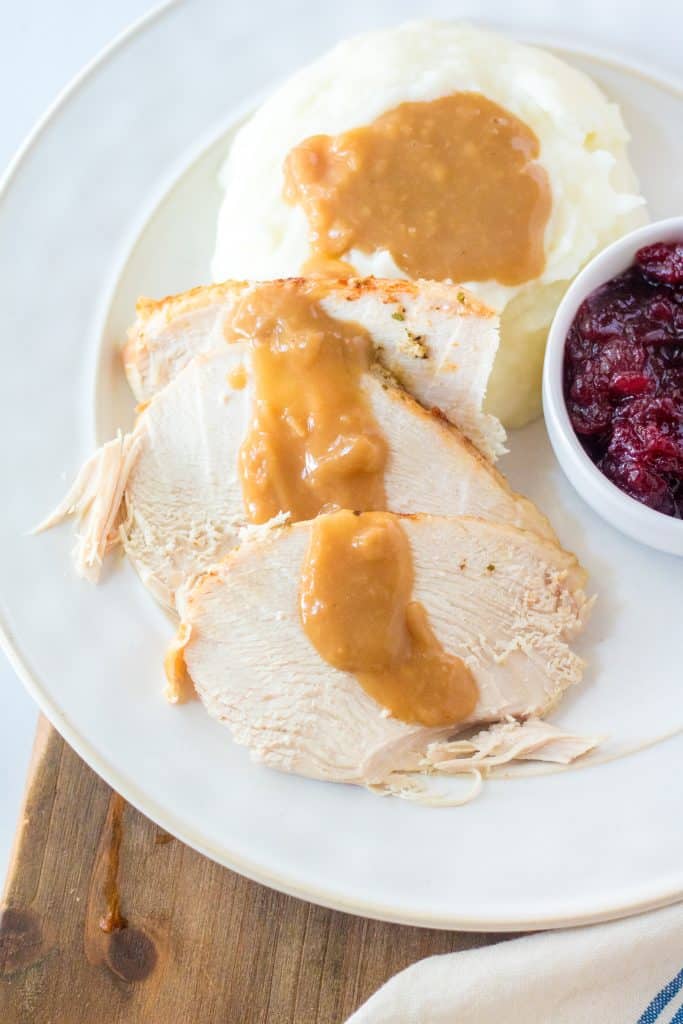 Slow Cooker Turkey Breast and Gravy plated
