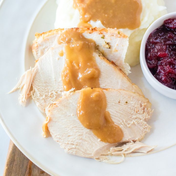 Slow Cooker Turkey Breast and Gravy plated