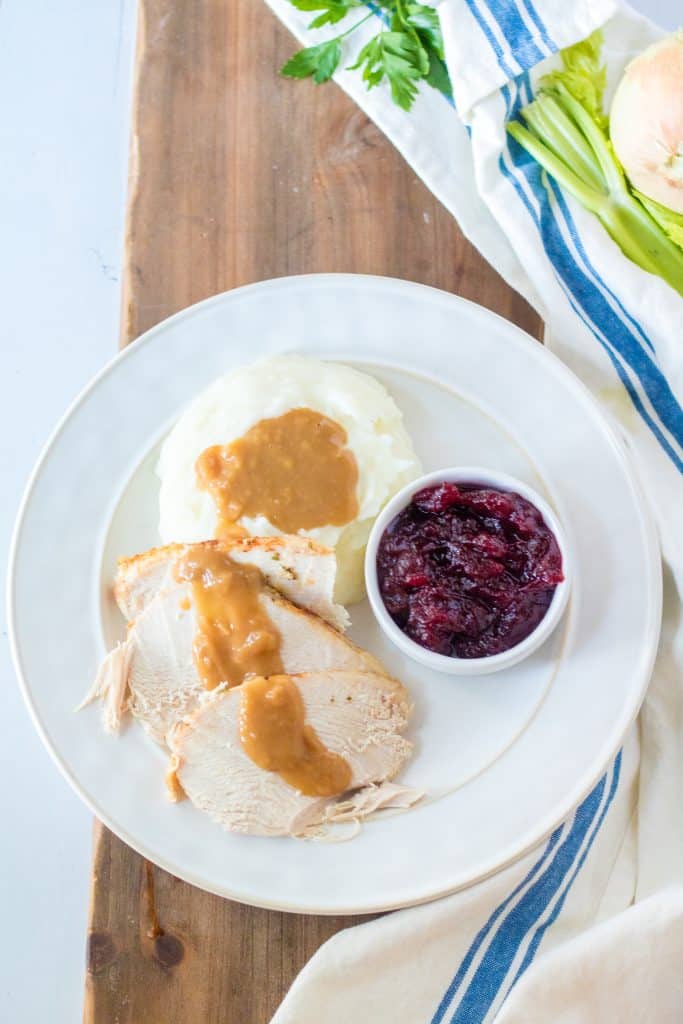 Slow Cooker Turkey Breast and Gravy plated