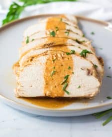 Slow Cooker Turkey Breast and Gravy plated