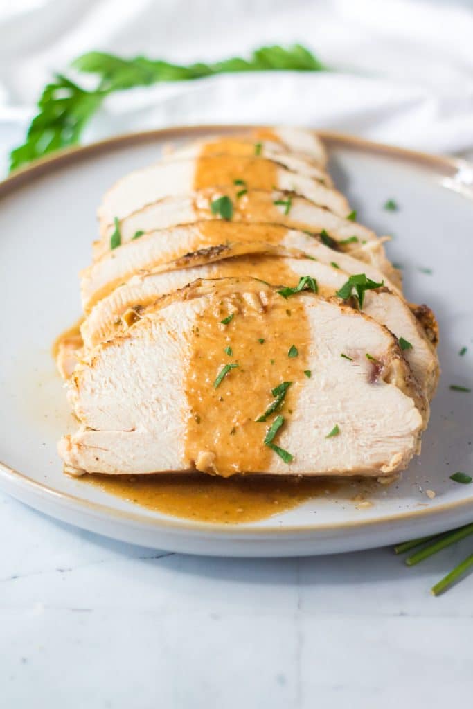 Slow Cooker Turkey Breast and Gravy plated