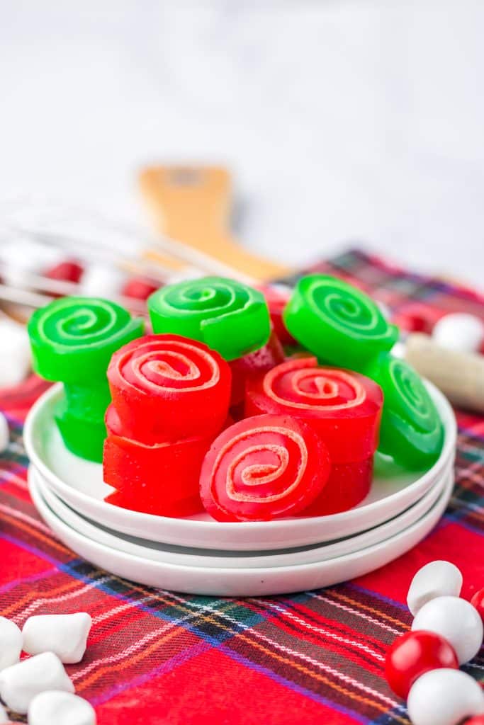 Christmas Jello Roll Ups in hand