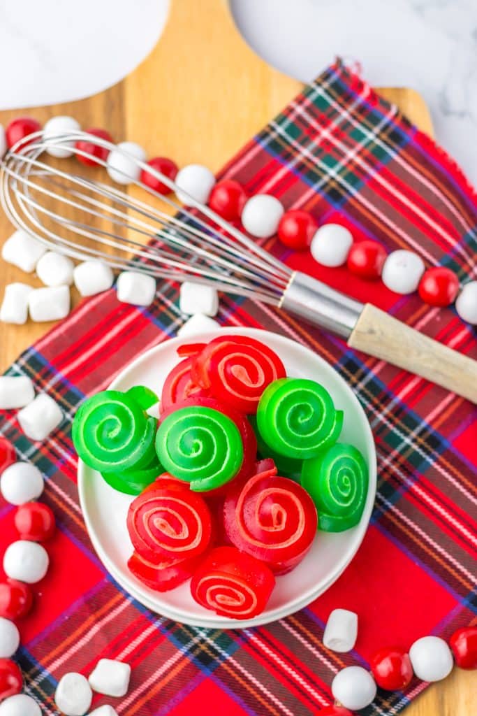 Christmas Jello Roll Ups plated