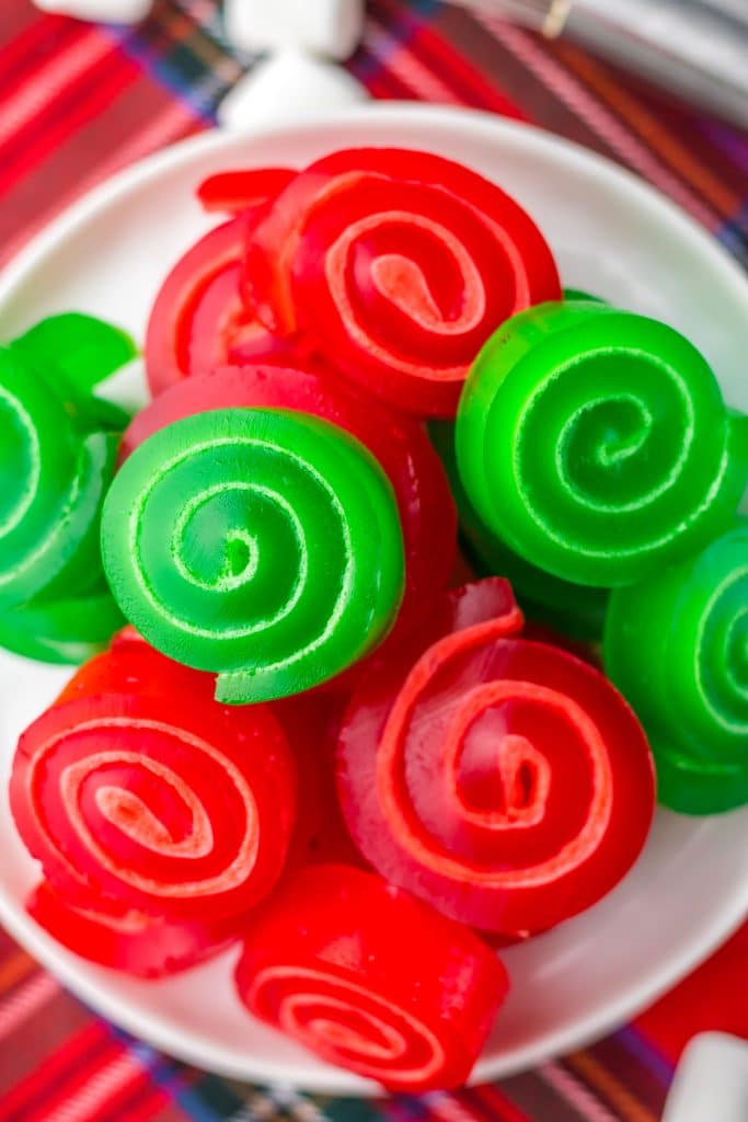 Christmas Jello Roll Ups plated