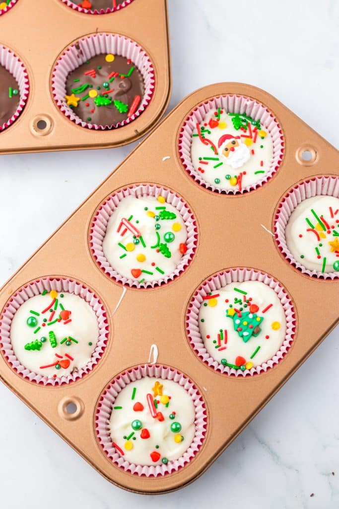 Christmas Peanut Butter Cups in pan