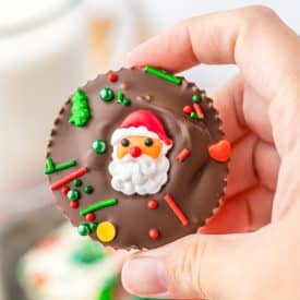 Christmas Peanut Butter Cups in hand