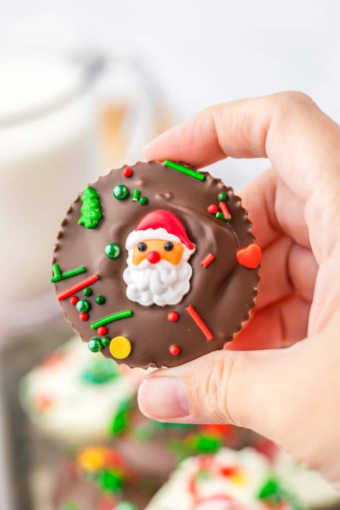 Christmas Peanut Butter Cups in hand