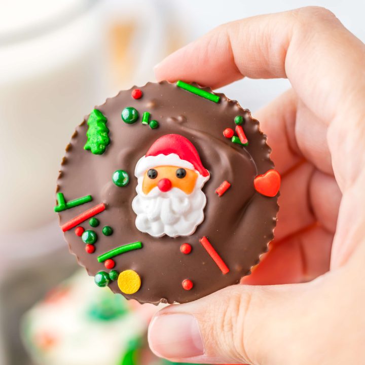 Christmas Peanut Butter Cups in hand