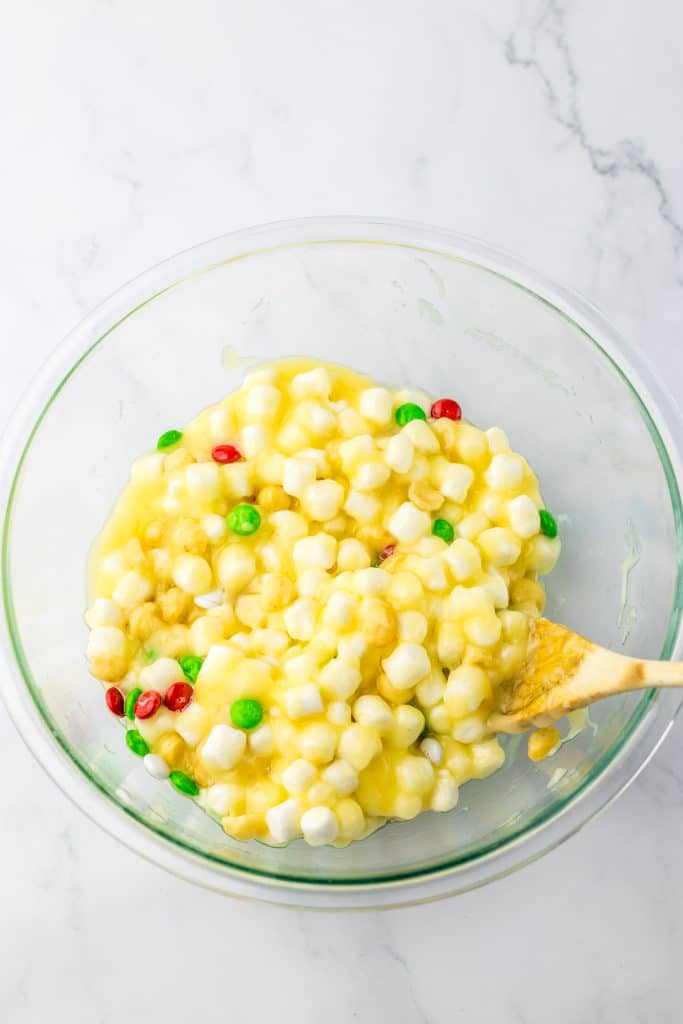 Christmas Rocky Road Candy mixed in bowl