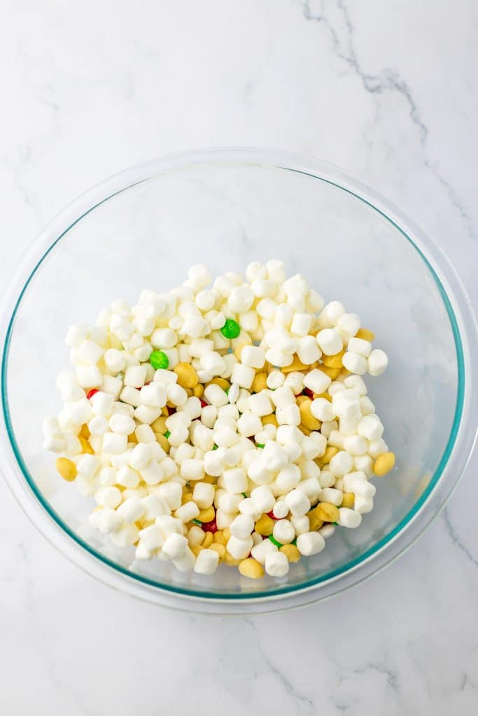 Christmas Rocky Road Candy ingredients in bowl