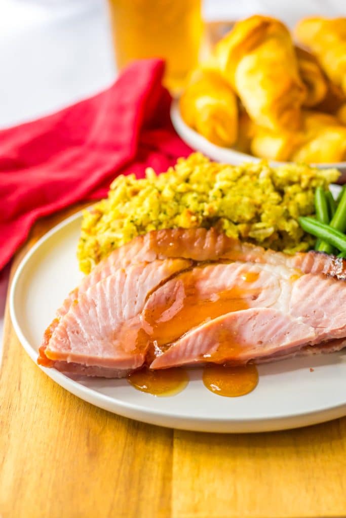 Old Fashion Holiday Glazed Ham plated