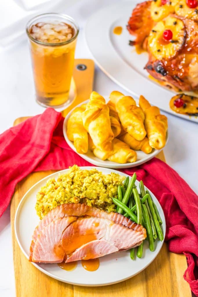 Old Fashion Holiday Glazed Ham plated