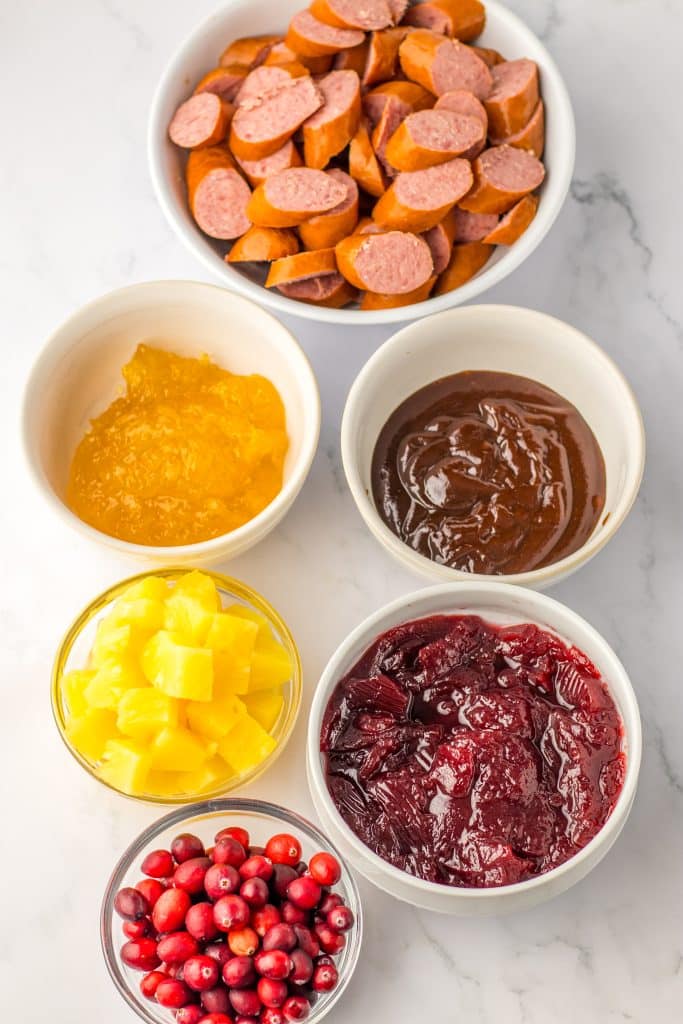 Slow Cooker Cranberry Pineapple Kielbasa Bites ingredients
