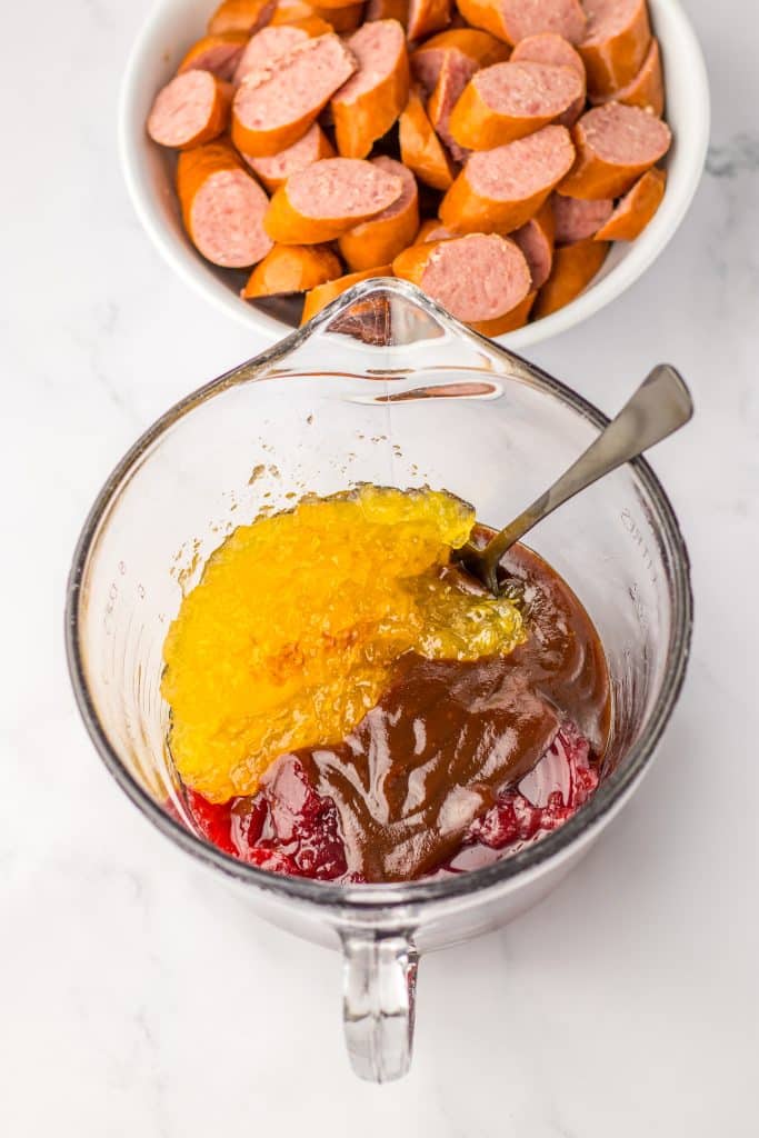 Slow Cooker Cranberry Pineapple Kielbasa Bites sauce ingredients