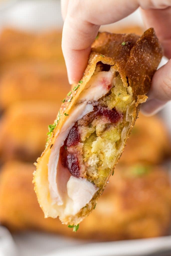 Thanksgiving Egg Rolls cut and held