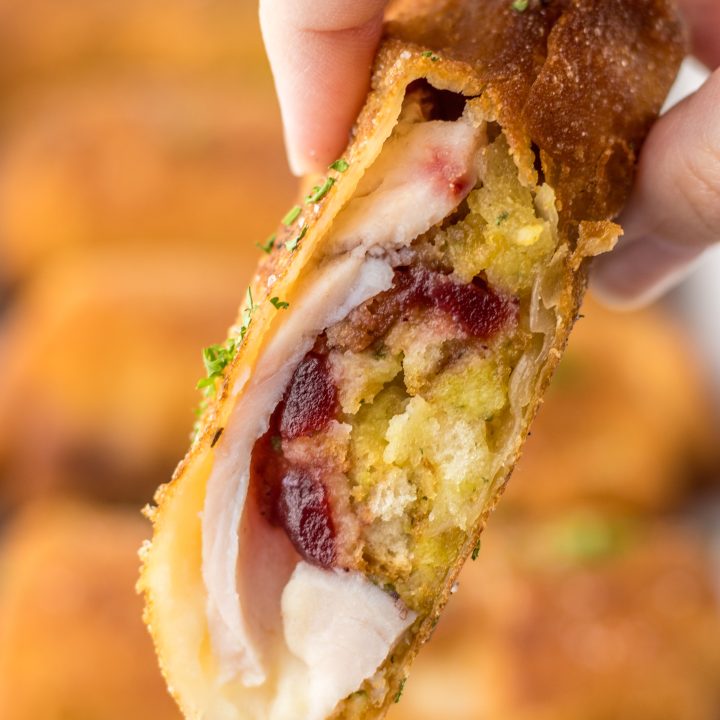 Thanksgiving Egg Rolls cut and held