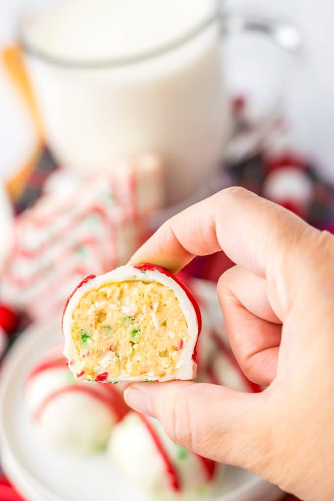 Christmas Tree Cake Balls bite shot