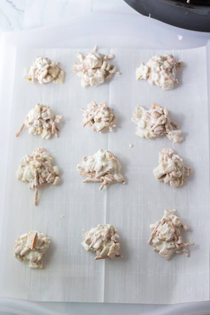 Peppermint Crockpot Candy on parchment paper
