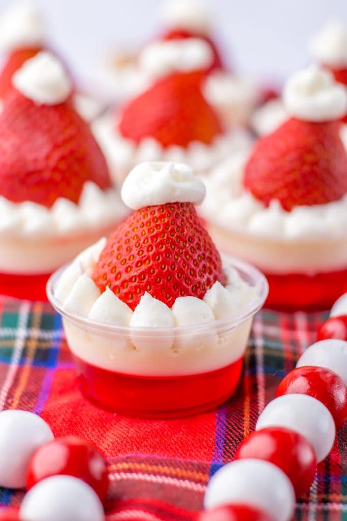 Santa Hat Jello Shots close up