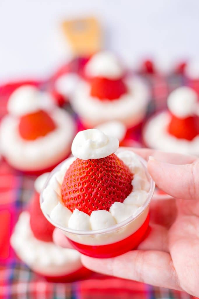 Santa Hat Jello Shots close up