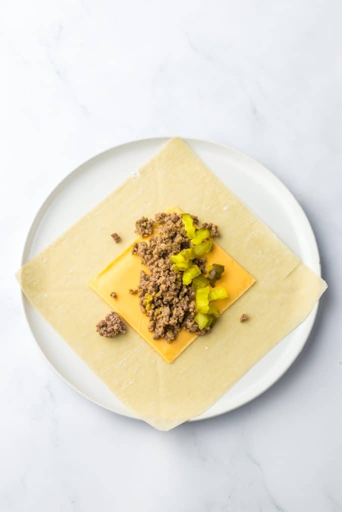 Big Mac Egg Rolls prepared