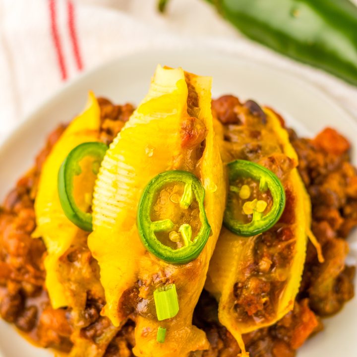 Chili Cheese Stuffed Shells plated