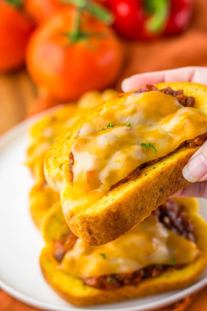 Sloppy Joe Texas Toast in hand