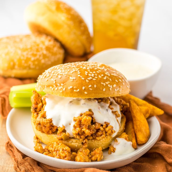Slow Cooker Buffalo Chicken Sloppy Joes plated