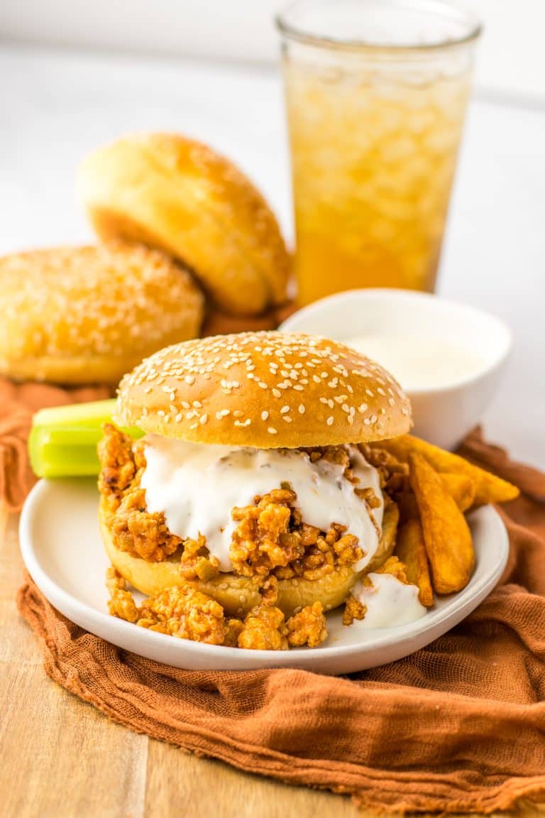 Slow Cooker Buffalo Chicken Sloppy Joes plated