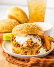 Slow Cooker Buffalo Chicken Sloppy Joes plated
