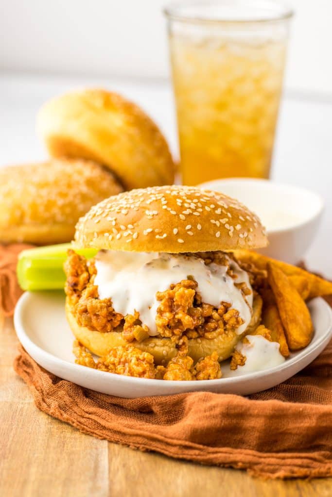 Slow Cooker Buffalo Chicken Sloppy Joes plated