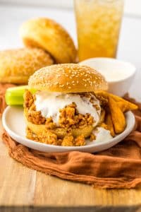 Slow Cooker Buffalo Chicken Sloppy Joes plated