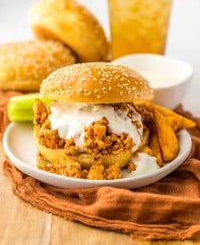 Slow Cooker Buffalo Chicken Sloppy Joes plated
