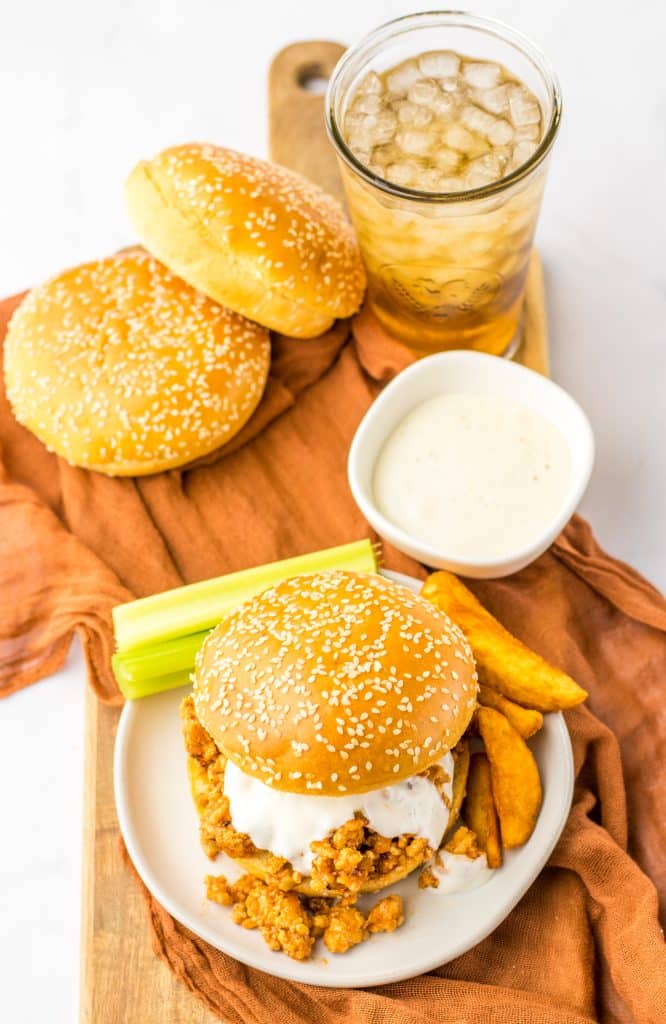 Slow Cooker Buffalo Chicken Sloppy Joes plated
