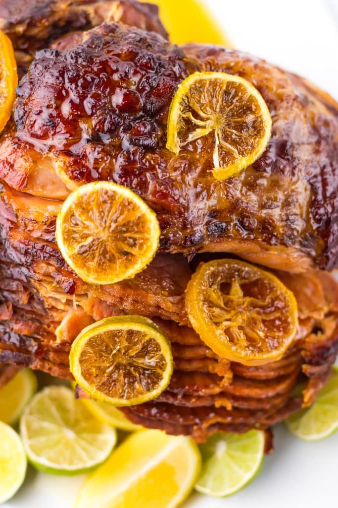 Slow Cooker Lemon Lime Ham glazed