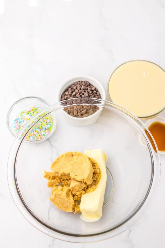 Cookie Dough Egg Truffles ingredients in bowl