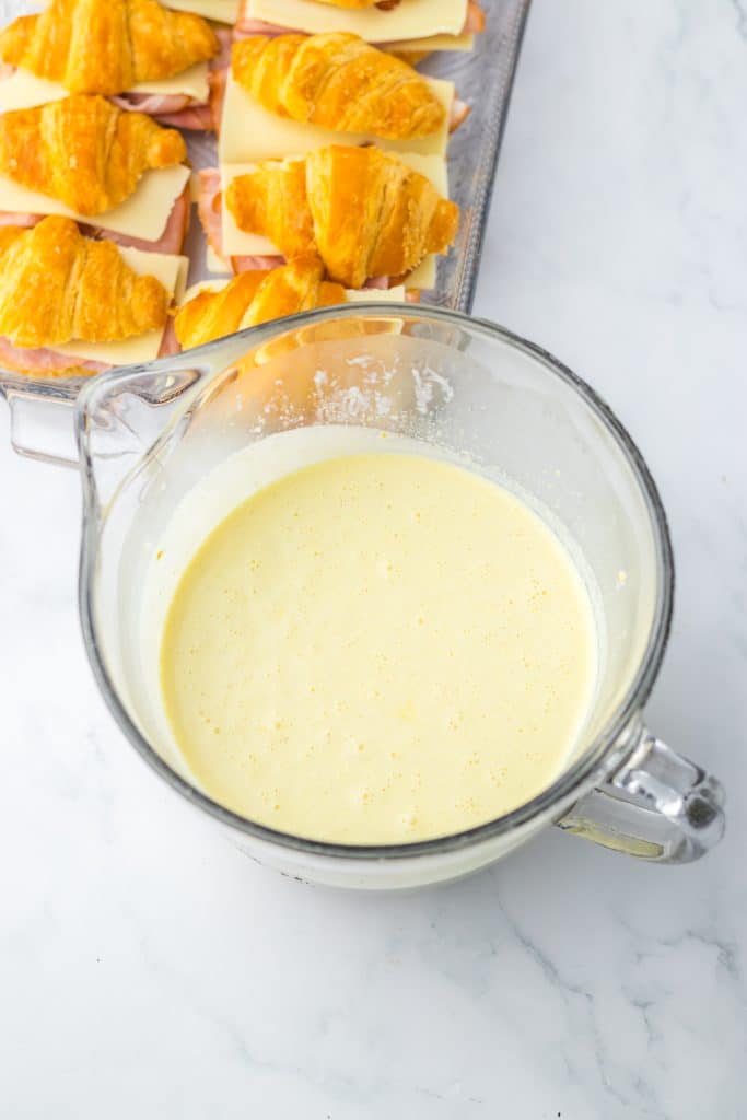 Ham and Swiss Croissant Bake egg mixture