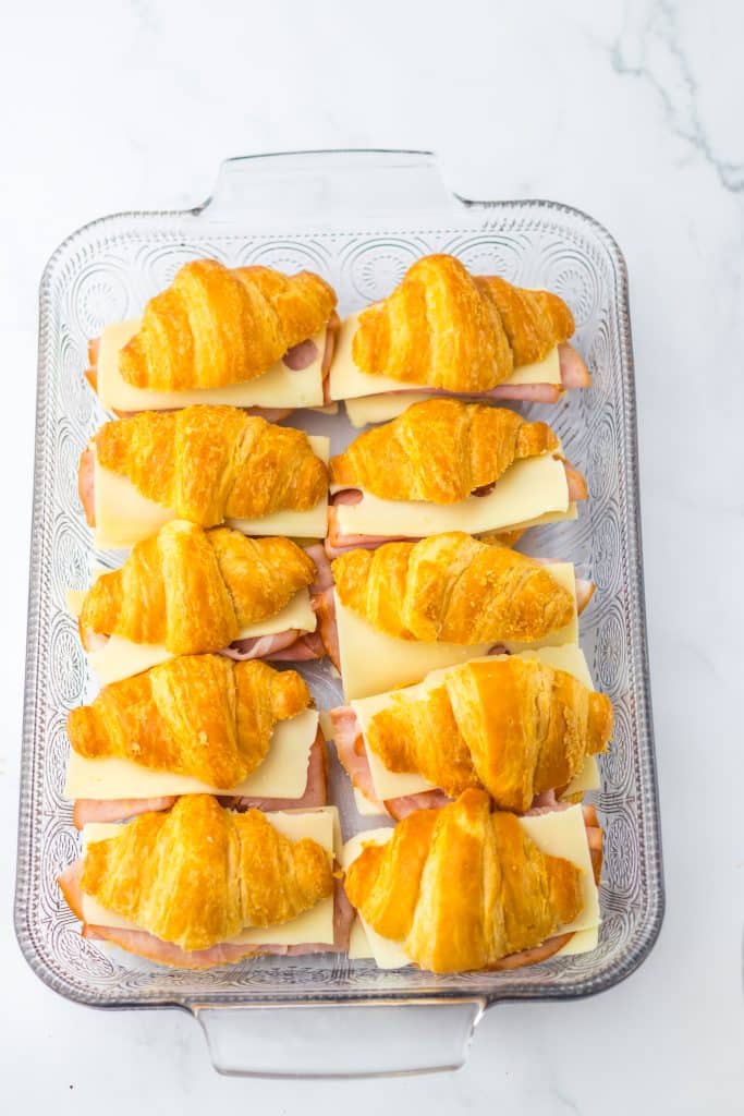 Ham and Swiss Croissant Bake in pan